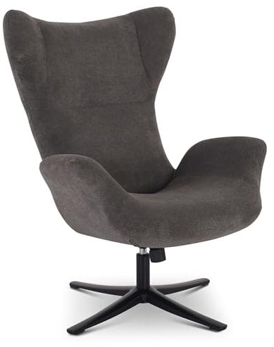 Raburg Drehbarer Relaxsessel mit Wippfunktion, Mikrofaserbezug, ergonomisch gepolstert, 360° drehbar, Metallgestell Mattschwarz, für Wohnzimmer – Maxim | Anthrazit