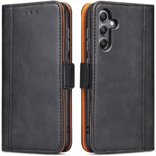 ROJIOJIO Handyhülle für Samsung Galaxy A15, Leder Handytasche Kartenfach Klappständer Magnetisch Lederhülle für Samsung Galaxy A15 Hülle, Schwarz