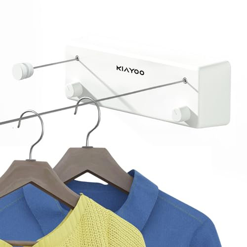 KIAYOO Tendedero Retráctil, Cuerda para Tender La Ropa Pared Interior & Exterior,Washing Line Indoor Outdoor para Pisos Hoteles Baños Balcones Caravanas,Blanco