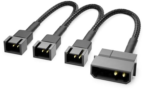 deleyCON 20cm Câble de Ventilateur Molex 5V 4 Broches vers 3x3 Broches - Adaptateur de Ventilateur pour Ventilateurs de Processeur et de Boîtier - Rallonge D'alimentation Noir