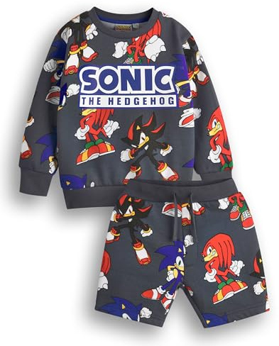 Sonic The Hedgehog Jungen-Sweatshirt- und Shorts-Set | Grafikpullover für Kinder mit Allover-Print passender Hose | Shadow Knuckles Bekleidungsoutfit für Gamer | Daywear Gaming Charakter Merchandise