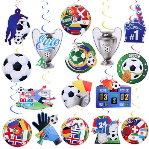 32 Stück EM Fußball Hängende Wirbel für Euro Dekoration 2024, Deckenhänger Spiral Fußball Flagge Hängende Spiralen Partyzubehör für EM Sportvereine Bar Geburtstag Party Deko