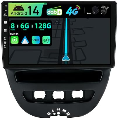 BXLIYER | Eingebaut 4G LTE & DAB | Android 14 QLED Autoradio für Toyota Aygo/Peugeot 107/Citroen C1 (2005-2014)| 6G+128G | Carplay Android Auto | Kamera + MIC | Dual Band WiFi | 10.1 Zoll | 8-Core