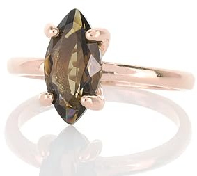 Rose Gold Ring mit Rauchquarz Edelstein - Eleganter Ring im Marquise-Schliff - 4 Zacken Solitär Ring