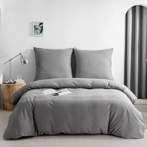 Good Nite Bettwäsche Set 2 Teilig 100% Polyester Mikrofaser Komfortabel mit Reißverschluss Bettbezüge ，1 Einfarbig Bettbezug + 1 Kissenbezug (Anthrazit, 135x200cm+80x80cm*1)