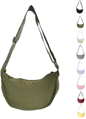 APMGONT Damen Nylon Crossbody Bag, Halbmond Tasche Umhängetasche, Damen Halbmond Tasche Schultertasche Mit Einstellbar Schultergurt Lässige Umhängetasche für jeden Anlass (Nylon Militärgrün)