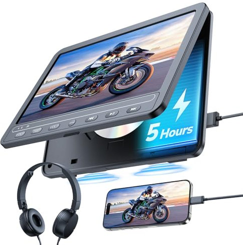 GOnavidio HDMI Input Lecteur Voiture Enfant avec Grand Batterie, 10,1 Pouce Lecteur DVD Voiture connecté au téléphone, ecran Voiture Enfant appuie tête Equipé Casque