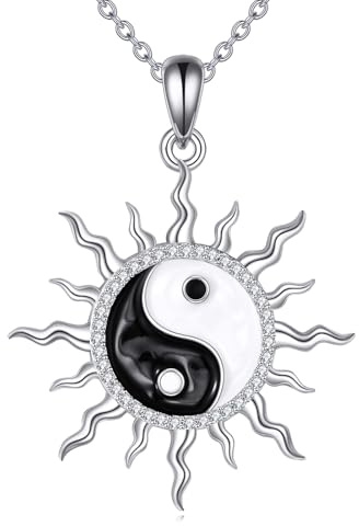 AINFQY Yin Yang Kette 925 Sterling Silber Sonne Anhänger Damen Frauen Unisex Halskette Yin Yang Sonne Schmuck Geschenke
