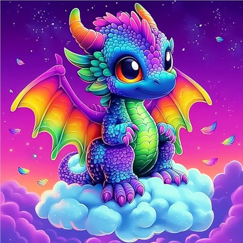 AIRDEA Bunte Drache Diamond Painting Erwachsene, DIY 5D Drache Diamant Painting Bilder, Bastelset Erwachsene Frauen als Haus Wanddeko 30x30 cm