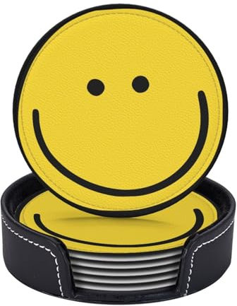 Untersetzer mit Smiley-Gesicht, Untersetzer für Getränke, 6 Stück, Untersetzer für Couchtisch, Geschenke, Heimdekoration, 9,9 cm