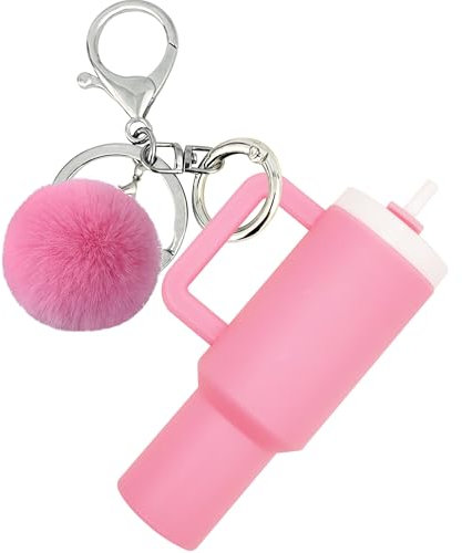 Rykitop Mini Tumbler Keychain,Cute Girl Mini Cup for Stanley Cup Women Backpacks Handbag Car Ring School Bag,Lip Balm Holder, Pink