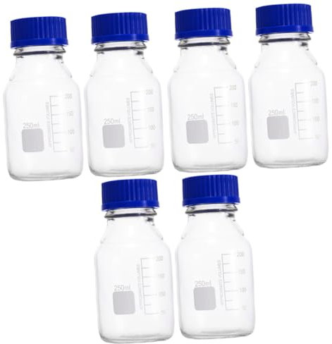 OKUMEYR 6pièces Bouteilles De Stockage Graduées Verre Lot De Bouteilles Réutilisables Avec Couvercle Pour Échantillons De Laboratoire Transparent Et Étanche