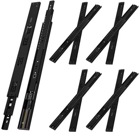 NECILO Schubladenschiene, Soft Close, schwarz, 350 mm, Seitenmontage | Schubladenauszug Vollauszug, Dritter Teil abnehmbar, Kugelkäfig, 5 Paar, 45 kg Tragkraft