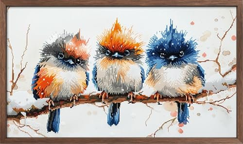 Leczany Kit von Stickerei am Kreuzpunkt 11CT selbst gestampelt, komplette Palette von Kits von de Marrage für Anfänger vorgedruckt - Die drei kleinen Vögel 52x30cm