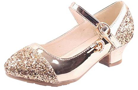 Generico Stivaletti Pioggia Bimbo Scarpe Bambina con Tacco Scarpe per Bambini Tacchi Alti Ragazze Principessa Scarpe Singole Scarpe Eleganti Scarpe da Stivali di Gomma Bambino (Gold, 30 Little Child)
