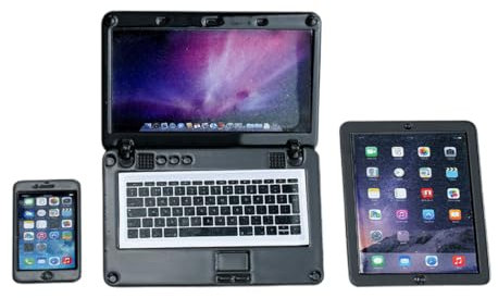 WUSJCOF 3pcs 1:12 Puppenhaus Mini Laptop Set, Mini Metall Laptop Tablet Smartphone, Szene Simulation Zubehör, Puppenhaus Möbel, Puppenzubehör Spielset (Schwarz)