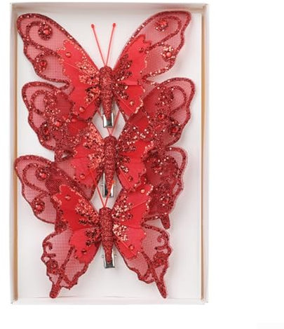 Dekorative glitzernde Schmetterlinge für Weihnachtsbäume für eine glamouröse Atmosphäre bei Veranstaltungen (Rot A)