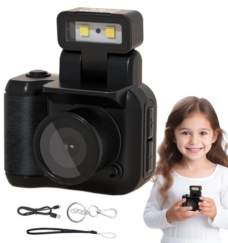 Cámara retro a presión, pequeña cámara nostálgica, llavero de cámara pequeña de 1080p con 6 filtros de modelo, base de carga, cámara digital vintage portátil, se puede cargar al teléfono celular, para