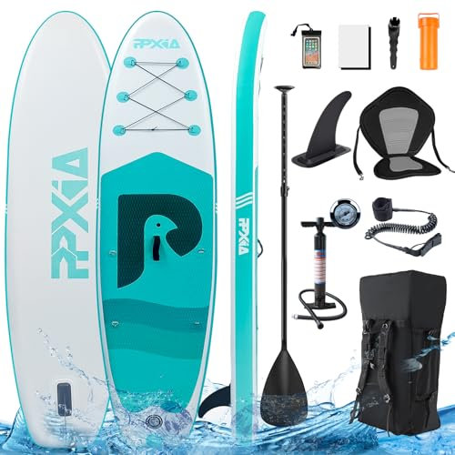 Stand Up Paddling Board mit Sitz, Aufblasbare SUP Board Surfboard Tragkraft bis 200Kg, Paddelboard Surfboard Zubehör für Anfänger Erwachsene Kinder (Mintgreen Taube, 320 x 82 x 15 cm)