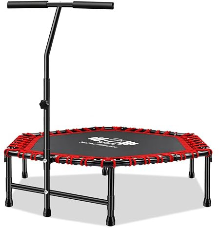 FK Sports 40/48 Fitness Mini Trampolines Rebounder Trampolines for Adults, Indoor Trampoline with Adjustable Handle for Body Workout, Exercise Trampoline - Max Load 120KG (48 Inch Black & Red)