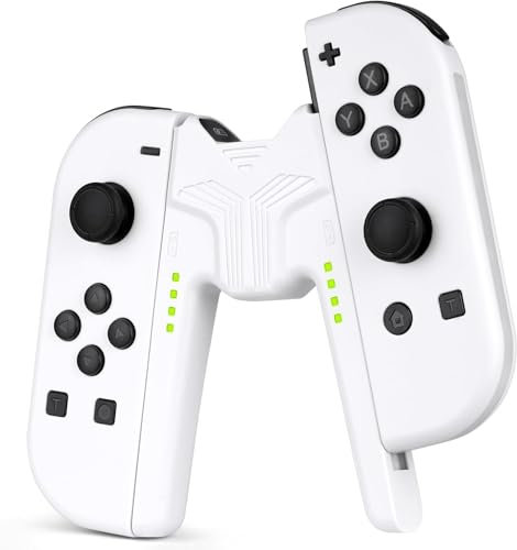 Charging Grip Handle for Joy Con Nintendo Switch/OLED, Portable Controller Charger Comfort V-Shaped Game Grip Controller High Speed for Charger Grip with Battery Indicators USB Type-C Cable (White)