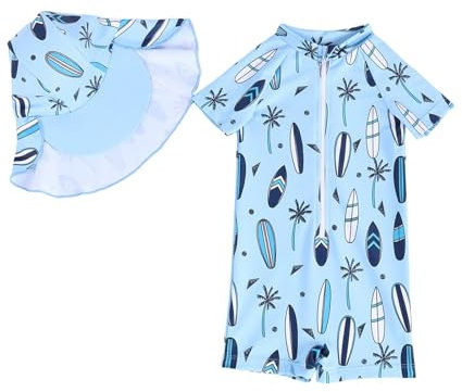 Cuwtheugwg Maillot De Bain Une Pièce,Uv50 + Avant Pleine Longueur Zippé Sunwear avec Chapeau De Protection Solaire Une Pièce Imprimé Dinosaures Anti-UV Costume De Bain Piscine Plage Surf