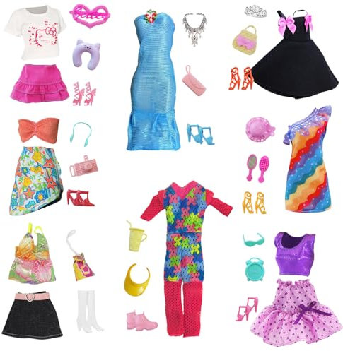 35 Pcs Doll Clothes and Accessories Compatible with 11.5inch Doll, Sweet and Exquisite Style Suit for 11.5 inch Doll with 4 Tops 4 Skirts 3 Dress 1 Diving Suit 8 Shoes 3 Bags 12 Doll Accessories