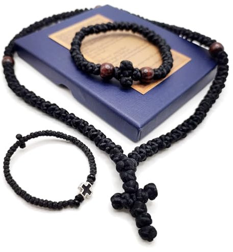 FANYX 3 Stück handgefertigte christlich-orthodoxe Gebetsschnur, 100 & 33 Knoten griechische Komboskoini Chotki (schwarz).