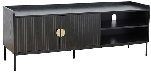 Oviala Meuble TV en Acier et MDF décor mélaminé 150 cm Noir