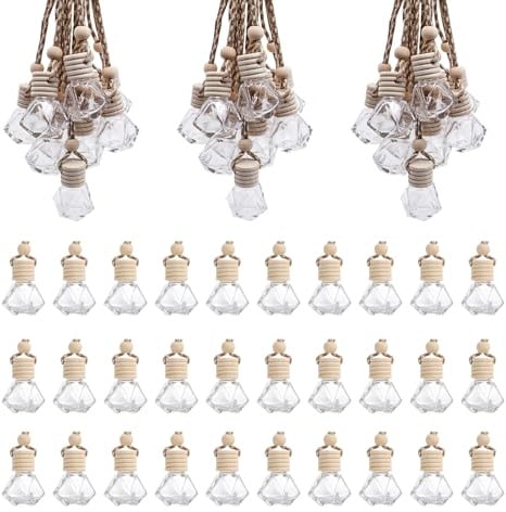 30PCS 8 ml Hanging Car Air Freshener Perfume Bottle Empty Clear Glass Essential Diffuser Bottle Aromatherapy Fragrance Essential Oil Diffuser for Car Home Office