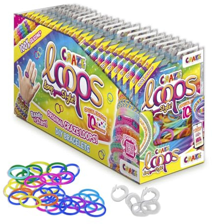 CRAZE LOOPS BAG 100 XXL Set - Loom Bänder 24x 100 Foilbag & 120 Verschlüsse, Farbmix, 100% hautfreundliches Silikon