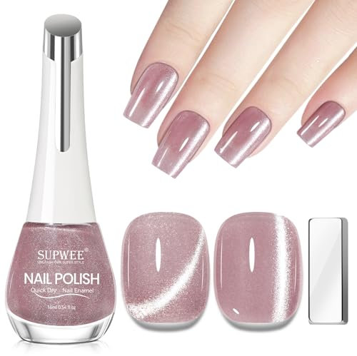 SUPWEE Magnetic Nail Polish, Magnetic Quick Dry Nail Varnish with Magnet Stick Oil Base Long-Lasting Crystal Glitter Non-Toxic Nails Art for Women Girls DIY Manicure