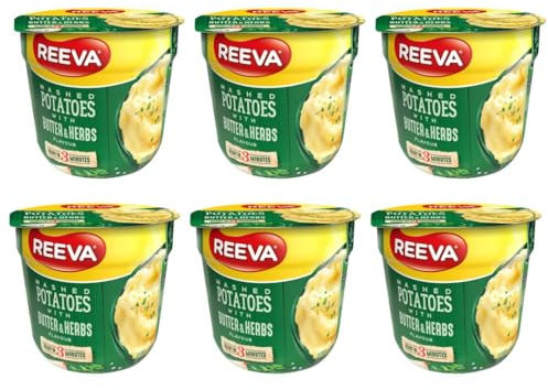 Reeva Mashed Potato Pots Halal Certified Instant mashed Potatoes 40g (Pack of 6) + FabFinds Mug (Herb & Butter)