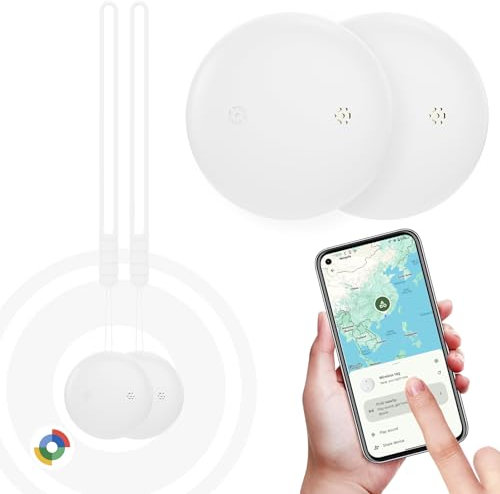 Android GPS Tracker - 2 Pack Air Tracker Tag Compatible avec Google Localiser (Uniquement Android), Trouve Téléphone et Clés, Bluetooth Localisateur pour Portefeuilles et Valises, Batterie Remplaçable