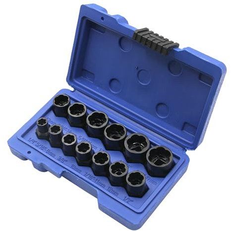 Ruwshuuk Einfacher Schraubenextraktor-Satz - 13-teiliger Bolzenextraktor-Set - Hochfeste rutschfeste ergonomische Ausdrehwerkzeuge für Kfz-Wartung, Radwechsel und Achsenentnahme