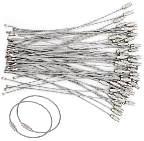 Parthan 50 Stück Schlüsselring Drahtseil, 15 cm x 1,5 mm Edelstahl Weicher Schlüsselring mit Drehverschluss für Gepäckanhänger, Schlüssel, Anhänger