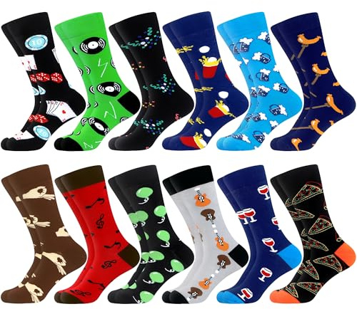WeciBor Lustige Bunt Herren Socken Party Geschenk, 12 Paar Verrückte Neuheit Motiv, Größe 39-42