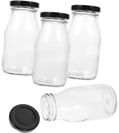 BEBEMOKO 4pièces Pots à Lait Verre Avec Couvercles Pour Réfrigérateur Lot De Bouteilles De Lait