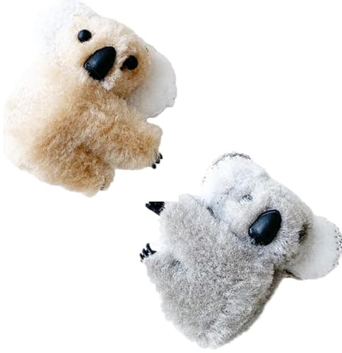 Graue und khakifarbene Koala-Plüsch-Haarspangen, kleine gefüllte Haarklammern, kleine Haarspangen, niedliche Tierklemmen, Kopfbedeckung, Haarschmuck, niedliches Design