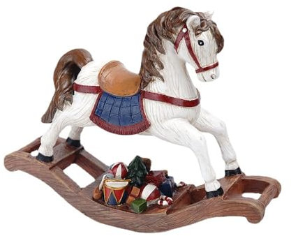 Statua natalizia a forma di cavallo a dondolo, ornamento in resina per la decorazione della casa, figura realistica con dettagli giocattolo per soggiorno, mensola o esposizione stagionale della tavola