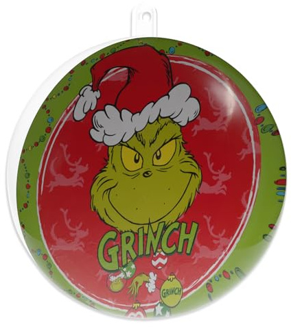 The Grinch – Weihnachtskugel Christbaumschmuck 8cm aus Kunststoff – Lustiger Weihnachtsbaumschmuck Grüne & Rote Deko Kugel – Humorvolle Weihnachtsdeko für den Christbaum