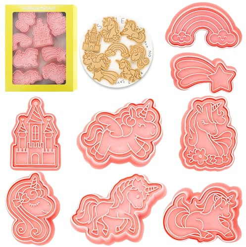 YeahBoom 8 Stück Ausstechformen Set,Einhorn Keks Ausstecher Stempel,3D Cartoon Ausstechform,Cookie Cutter kinder,Ausstecher für Kinder DIY Cookie Fondant Schokoladen Plätzchen