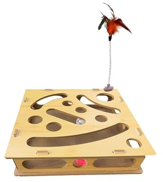 Cat Nail File Enrichment Box, Kratz für Indoor-Beschäftigung, Haustier-Spielzeug, mit Glöckchenbällen und Katzen-Spielstab, Krallenpflege-Puzzle zur Förderung von Konzentration (2* Glockenkugeln)