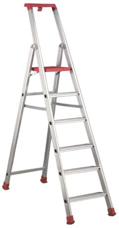 Svelt Scala Alluminio 6 Gradini con Parapetto, Maniglione Porta Attrezzi, Ampia Piattaforma Zigrinata ed Evoluto Sistema di Ribordatura Automatica