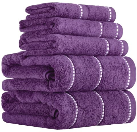 Lavish Home Lot de 6 Serviettes de Bain en Coton avec 2 Serviettes de Bain, 2 essuie-Mains et 2 Gants de Toilette, Serviettes à séchage Rapide (Aubergine)