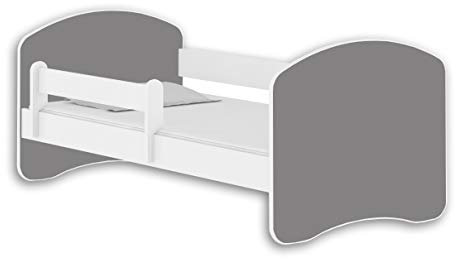 ACMA Jugendbett Kinderbett mit Einer Schublade mit Rausfallschutz und Matratze Weiß II 140 160 180 (160x80 cm, Weiß - Grau)