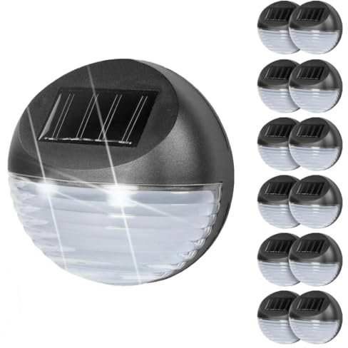 GEEZY Solar Fence Lights, Set of 12 – Cold White LED, Black, Auto On/Off Dusk-to-Dawn, Water & Weather Resistant – Solar Lights Outdoor Garden for Walls, Fences, Decks