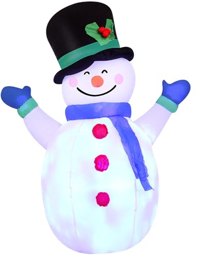 4FT (1.2m) Aufblasbarer Schneemann mit LED-Beleuchtung – Weihnachtsdekoration für Drinnen & Draußen, Wetterfeste Deko für Garten, Vorgarten & Wohnzimmer