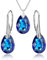 Panda-Jewellery Ohrringe Silber 925 Hängend - Kette Damen mit Anhänger - Schmuck Set für Sie - mit Kristallen - Ohrringe Hängend und Halskette Damen Silber 925 in Form eines Tropfes (Bermuda Blue)