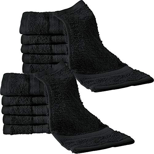 REDBEST Seiftuch 12er-Pack Chicago schwarz Größe 30x30 cm - saugstark, strapazierfähig, ideal für Reisen, Sport (weitere Farben)